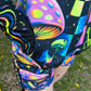 Rainbow Portal Hooded Rave Romper by Drip Drop Labs, featuring psychedelic festival print and vibrant hood for energetic dance events.