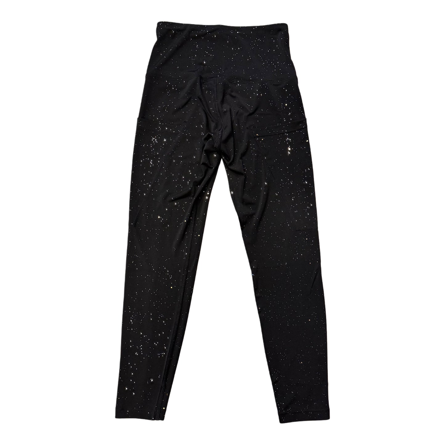 Black Galactic Leggings by Drip Drop Labs featuring cosmic galaxy print and comfortable stretch fabric.