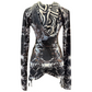 Drip Drop Labs Starlight Sight hooded rave romper featuring dark galactic print, perfect for festival and dance performances.