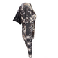 Dark galactic-themed hooded rave romper by Drip Drop Labs, featuring vibrant starry patterns and a fitted festival style.