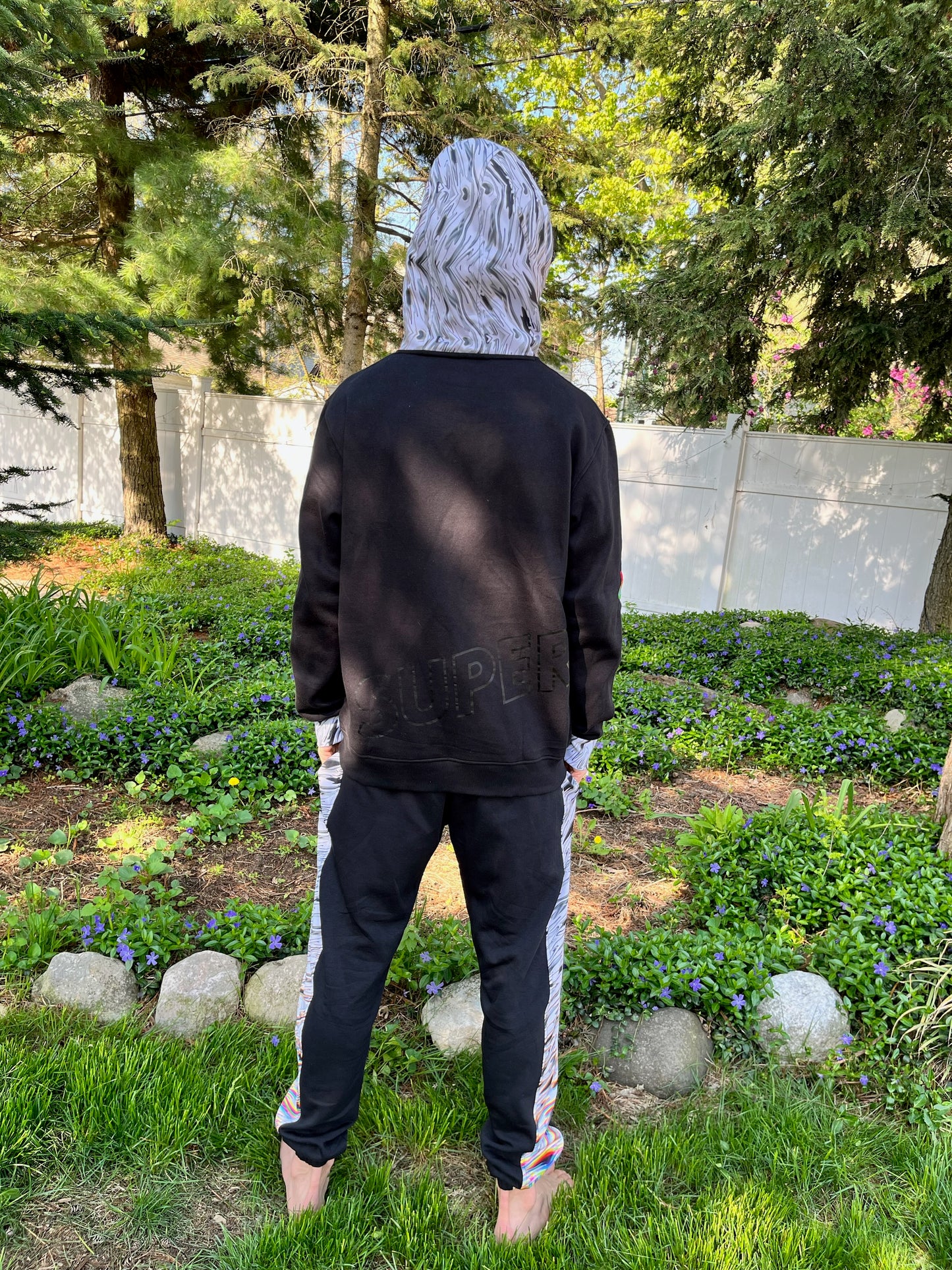 Drip Drop Labs Super Future Chromatic Athletic Hoodie with vibrant color accents and comfortable fit in a close-up view.