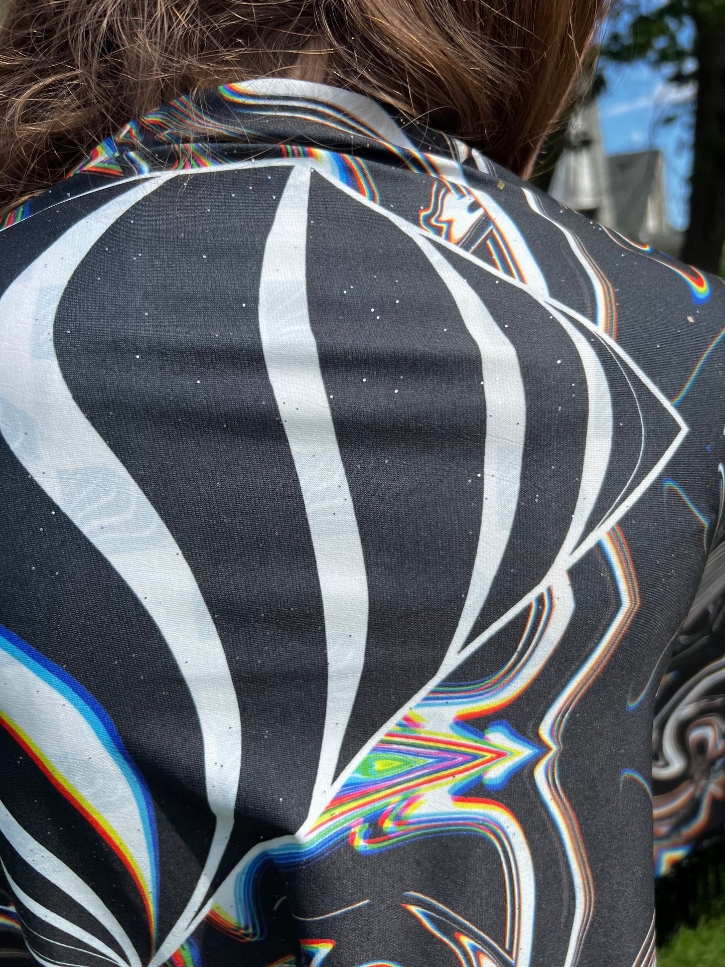 Drip Drop Labs Super Future Galactic Pashmina scarf with cosmic galaxy pattern, soft and luxurious fabric.