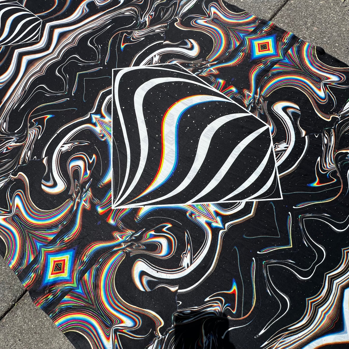 Drip Drop Labs Super Future Galactic Pashmina scarf with cosmic pattern and soft, luxurious fabric in vibrant colors.