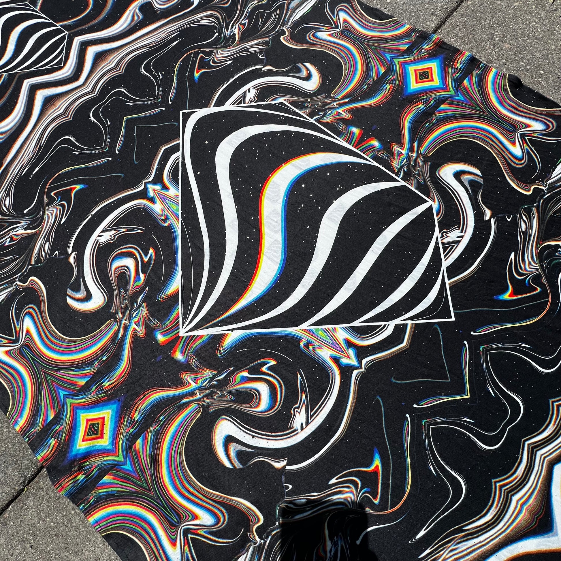 Drip Drop Labs Super Future Galactic Pashmina scarf with cosmic pattern and soft, luxurious fabric in vibrant colors.