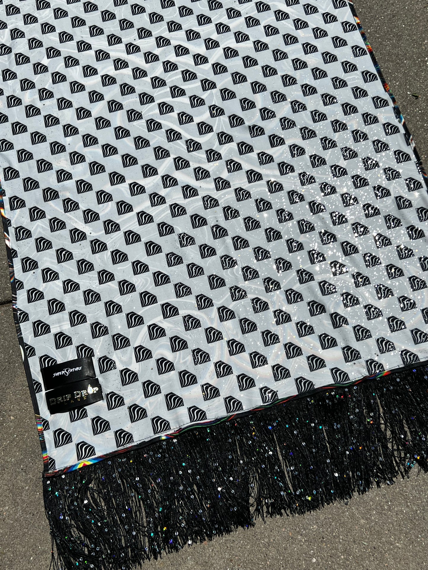 Drip Drop Labs Super Future Galactic Pashmina scarf with cosmic pattern, soft fabric, and vibrant colors.