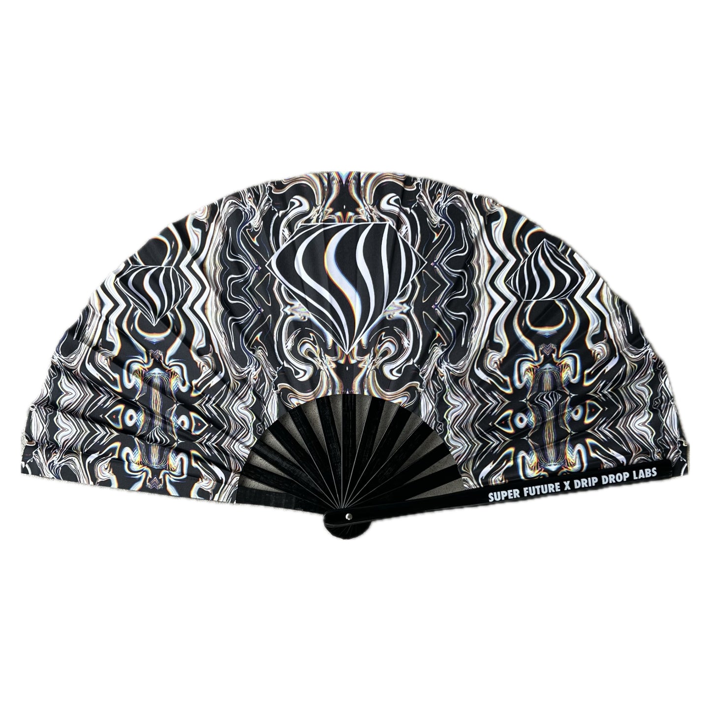 Drip Drop Labs Super Future Glow Fan showing its sleek design and glowing LED features for cooling and style.