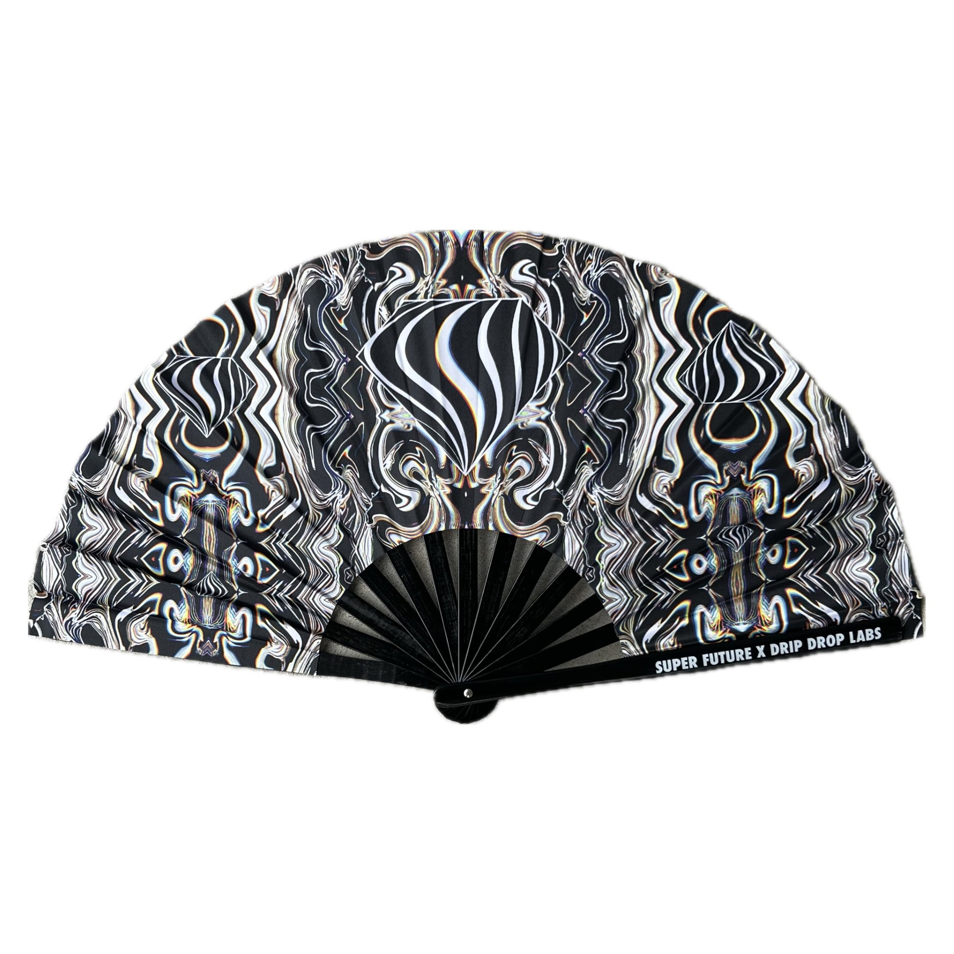 Drip Drop Labs Super Future Glow Fan showing its sleek design and glowing LED features for cooling and style.