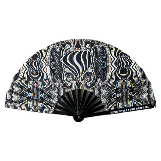 Drip Drop Labs Super Future Glow Fan showing its sleek design and glowing LED features for cooling and style.