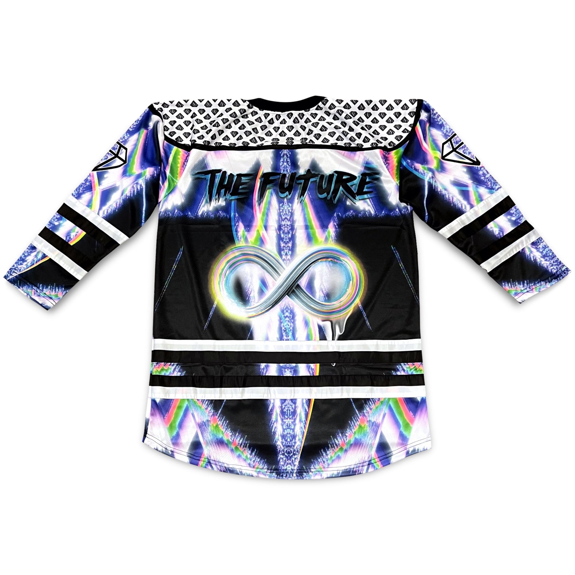 Super Future Infinite Drip Hockey Jersey by Drip Drop Labs, featuring vibrant design and premium fabric for athletic wear.