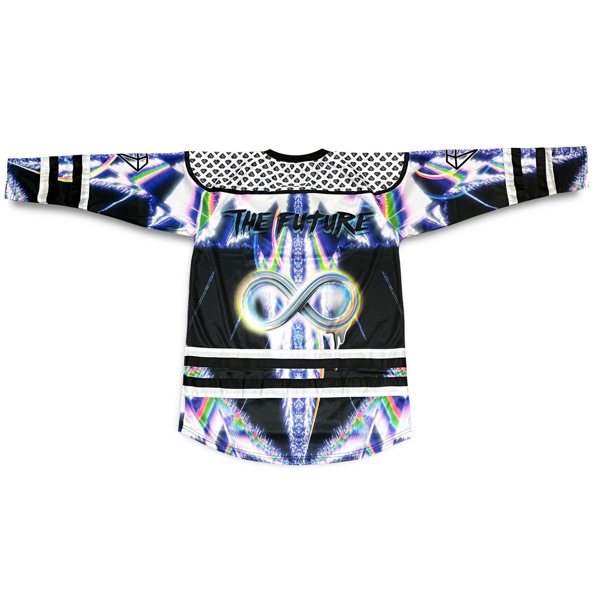 Super Future Infinite Drip Hockey Jersey by Drip Drop Labs, featuring a vibrant, stylish design with bold graphics and team-inspired details.