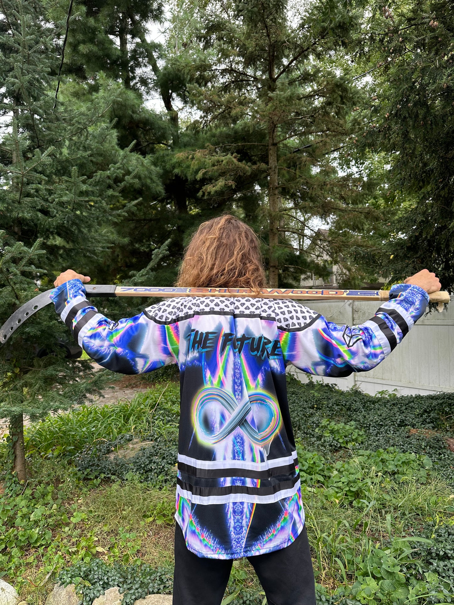 Super Future Infinite Drip Hockey Jersey by Drip Drop Labs, featuring vibrant design and athletic fit.