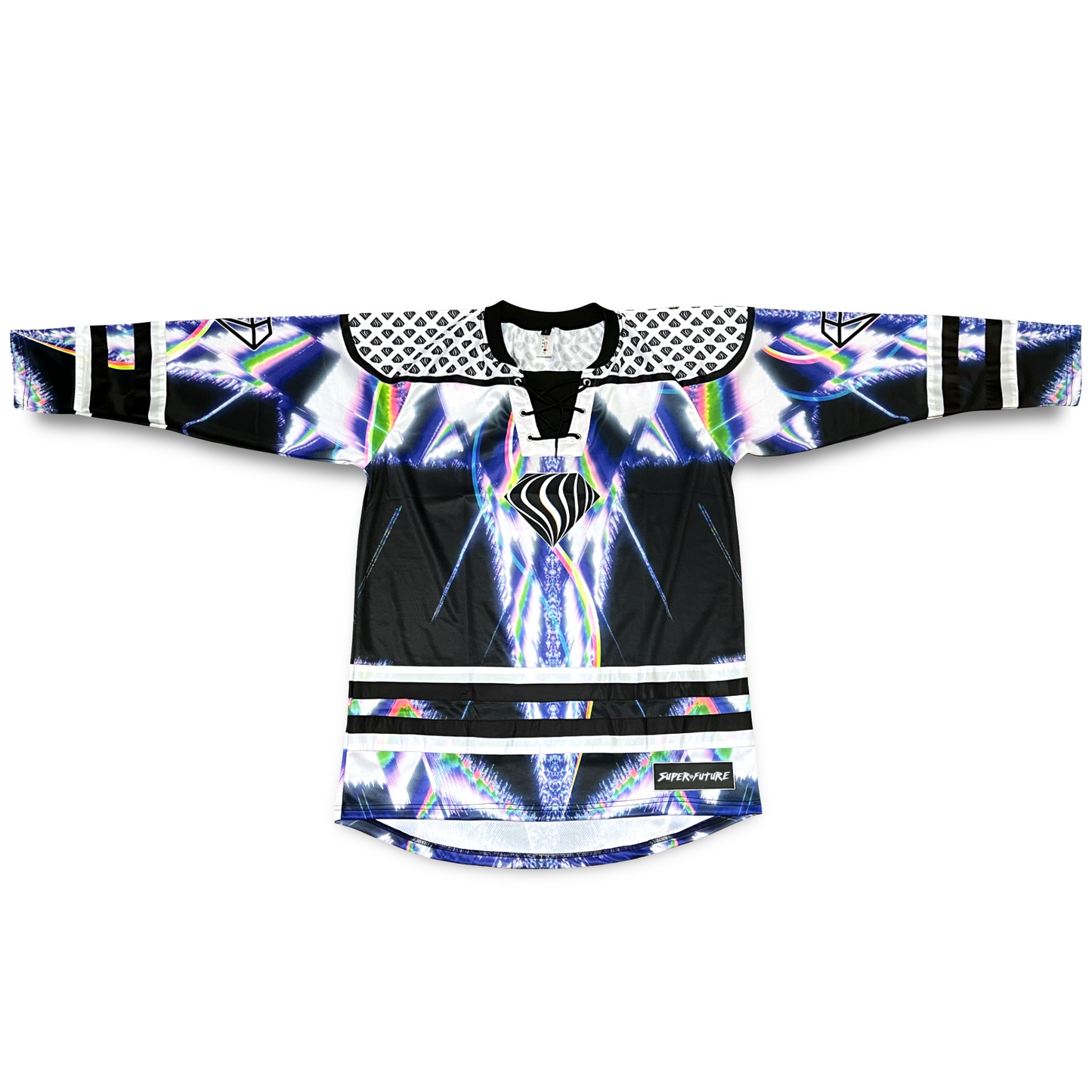 Super Future Infinite Drip Hockey Jersey by Drip Drop Labs, featuring vibrant design and sports-inspired style.