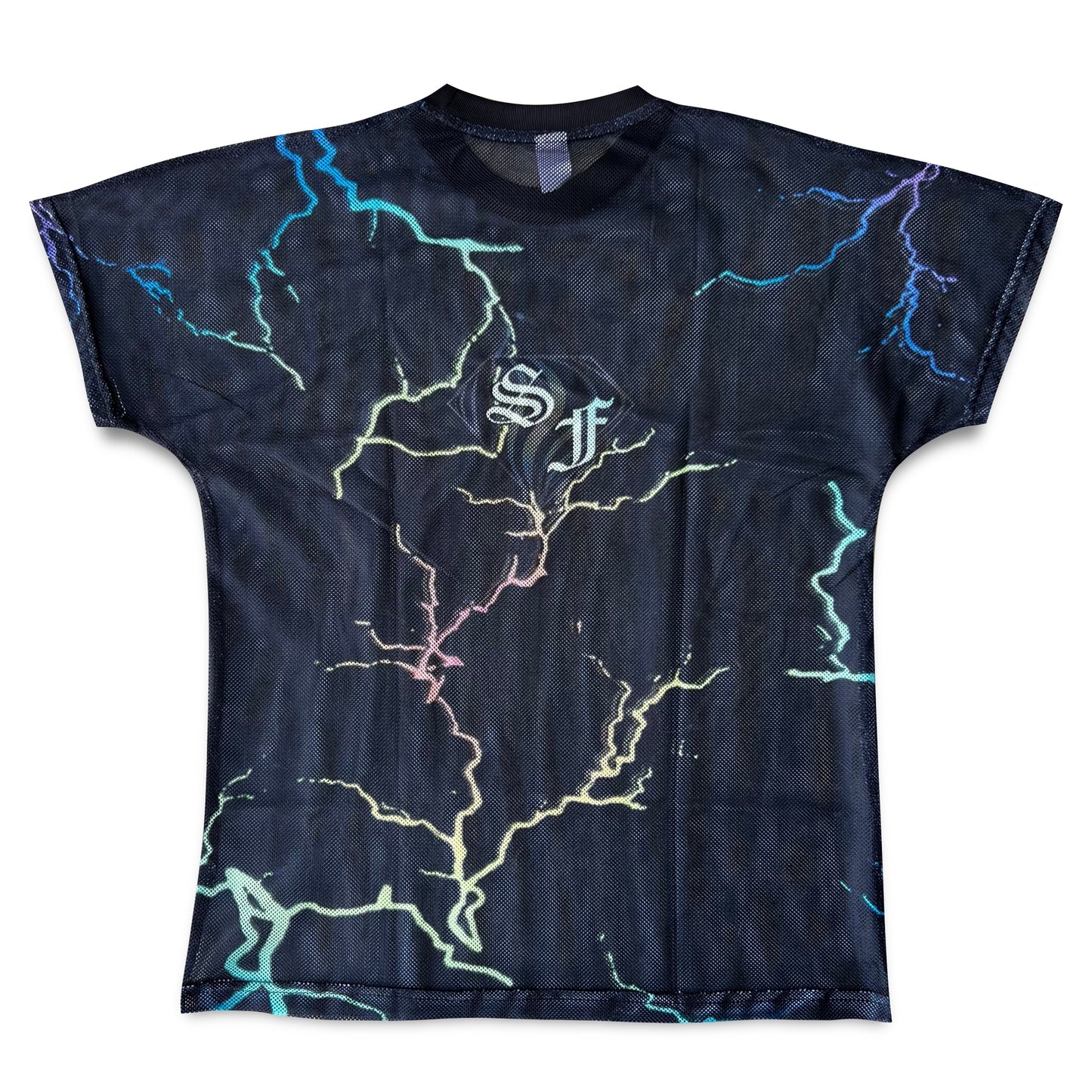Drip Drop Labs Super Future Mesh T-shirt showing a lightweight, breathable black mesh shirt with a modern design.