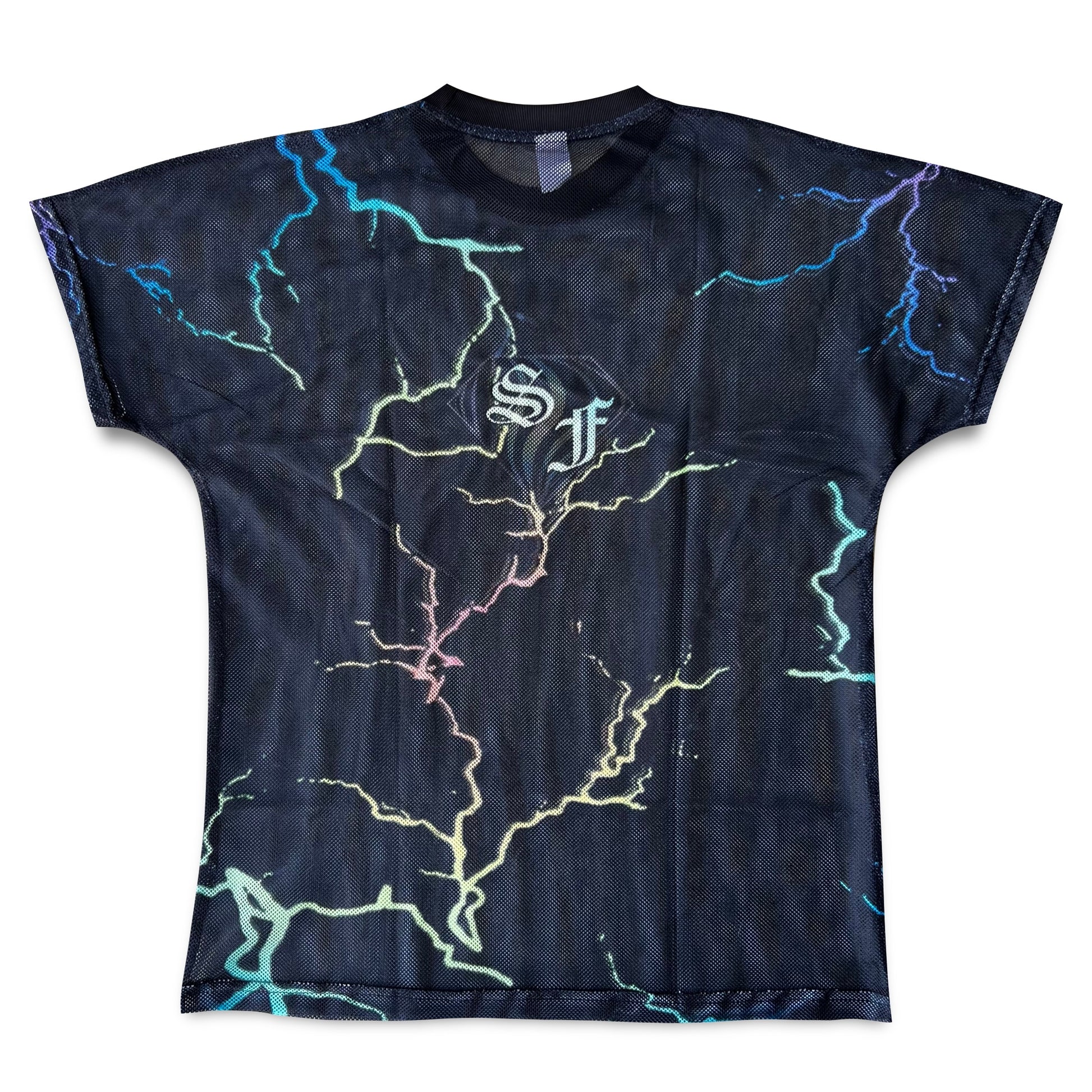Drip Drop Labs Super Future Mesh T-shirt showing a lightweight, breathable black mesh shirt with a modern design.