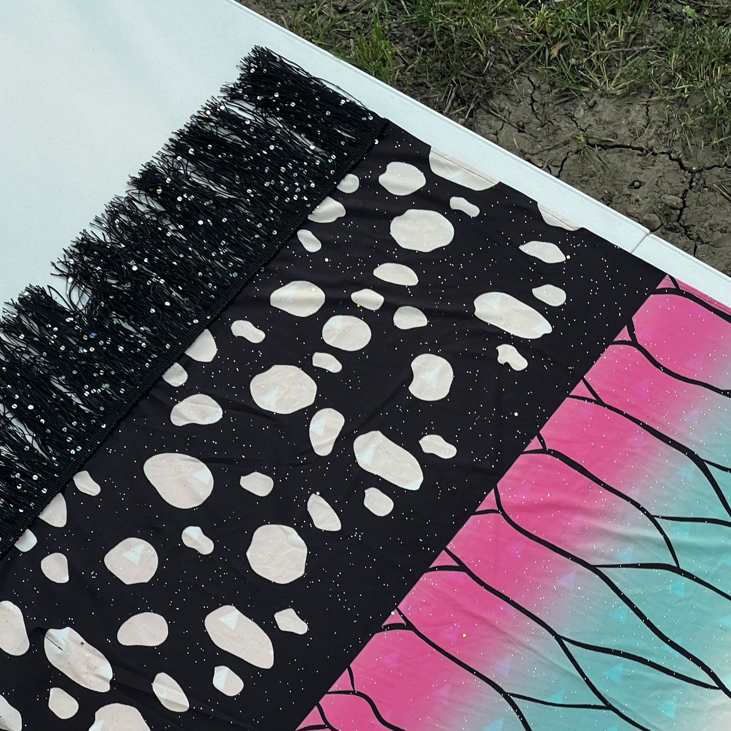 Drip Drop Labs Thunderfly Galactic Pashmina scarf with cosmic galaxy print, soft and lightweight fabric, stylish accessory for women.