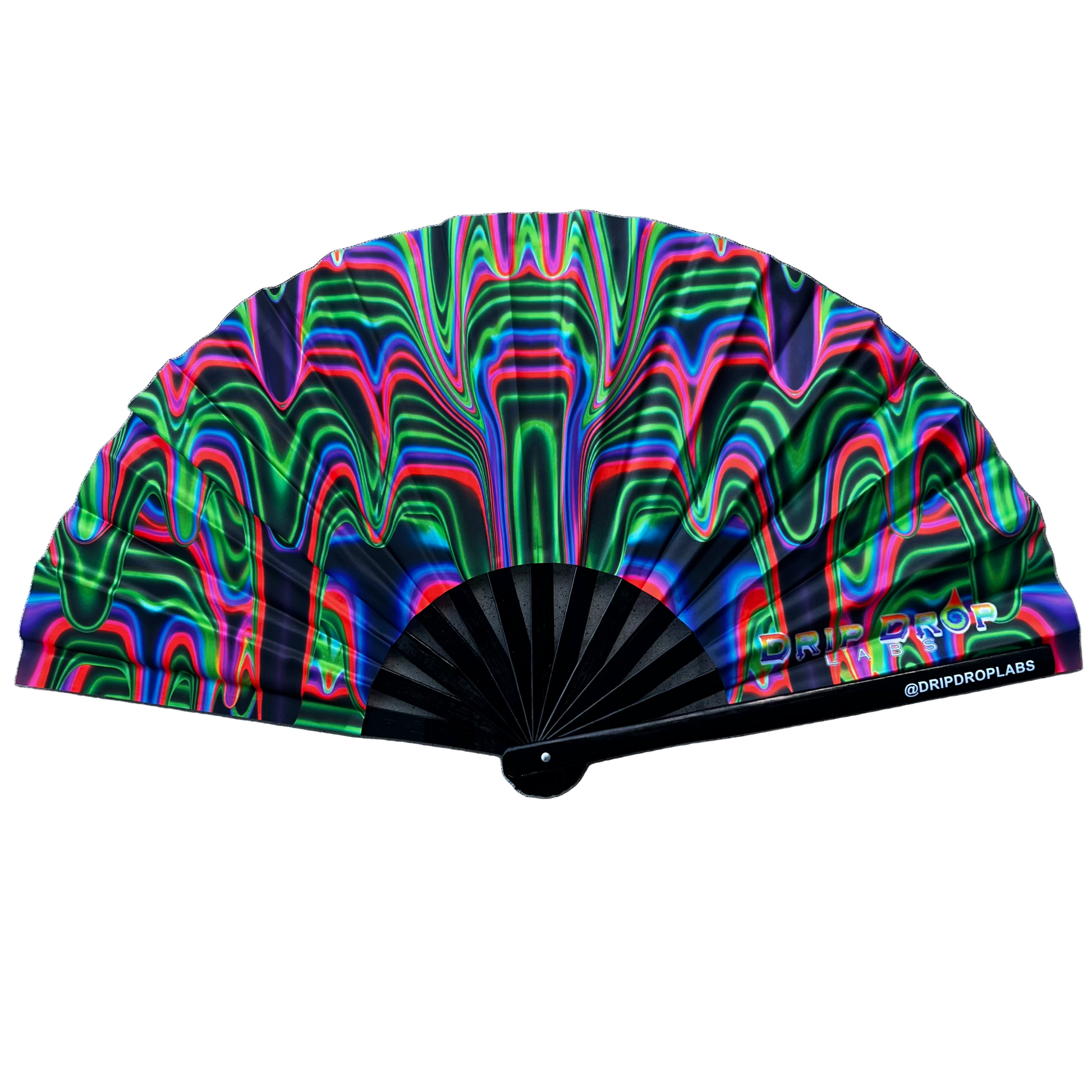Watermelon Drip Glow Fan by Drip Drop Labs, colorful handheld fan with watermelon design and glow-in-the-dark features.