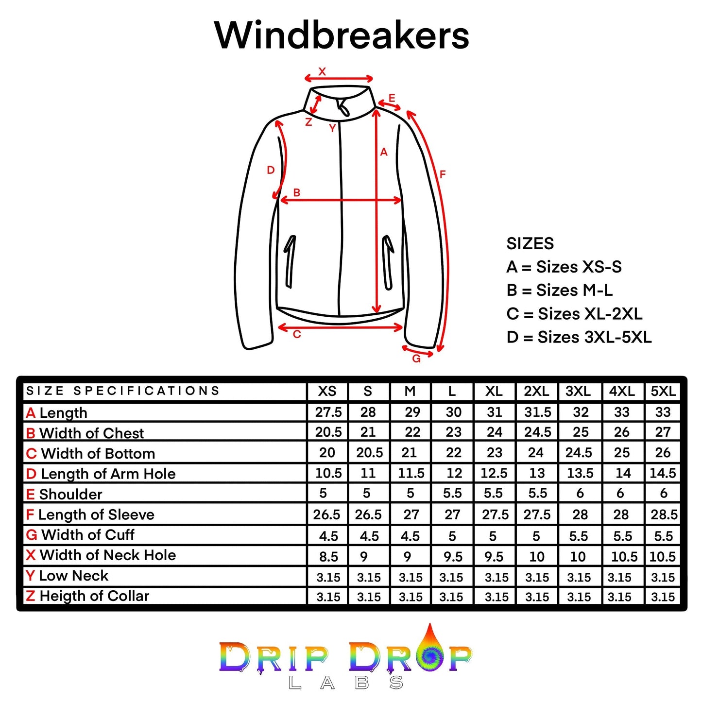 White chromatic drip zip-up hood windbreaker by Drip Drop Labs, showing the lightweight wind-resistant jacket with hood and front zipper.