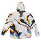 White Chromatic Drip Zip Up Hood Windbreaker by Drip Drop Labs, featuring a stylish, lightweight windbreaker with a hood and zip closure.