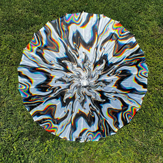 White Chromatic OG Parasol by Drip Drop Labs, open parasol with a sleek white canopy and stylish design for outdoor shading.