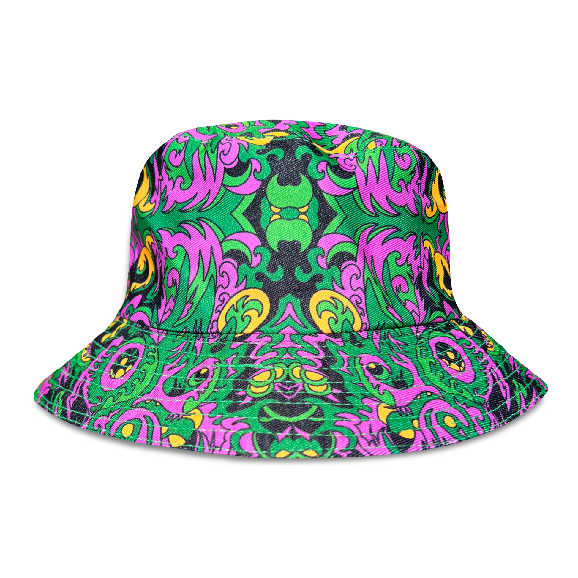 Reversible Wild Forest bucket hat by Drip Drop Labs, featuring camo and solid fabric for versatile outdoor style.