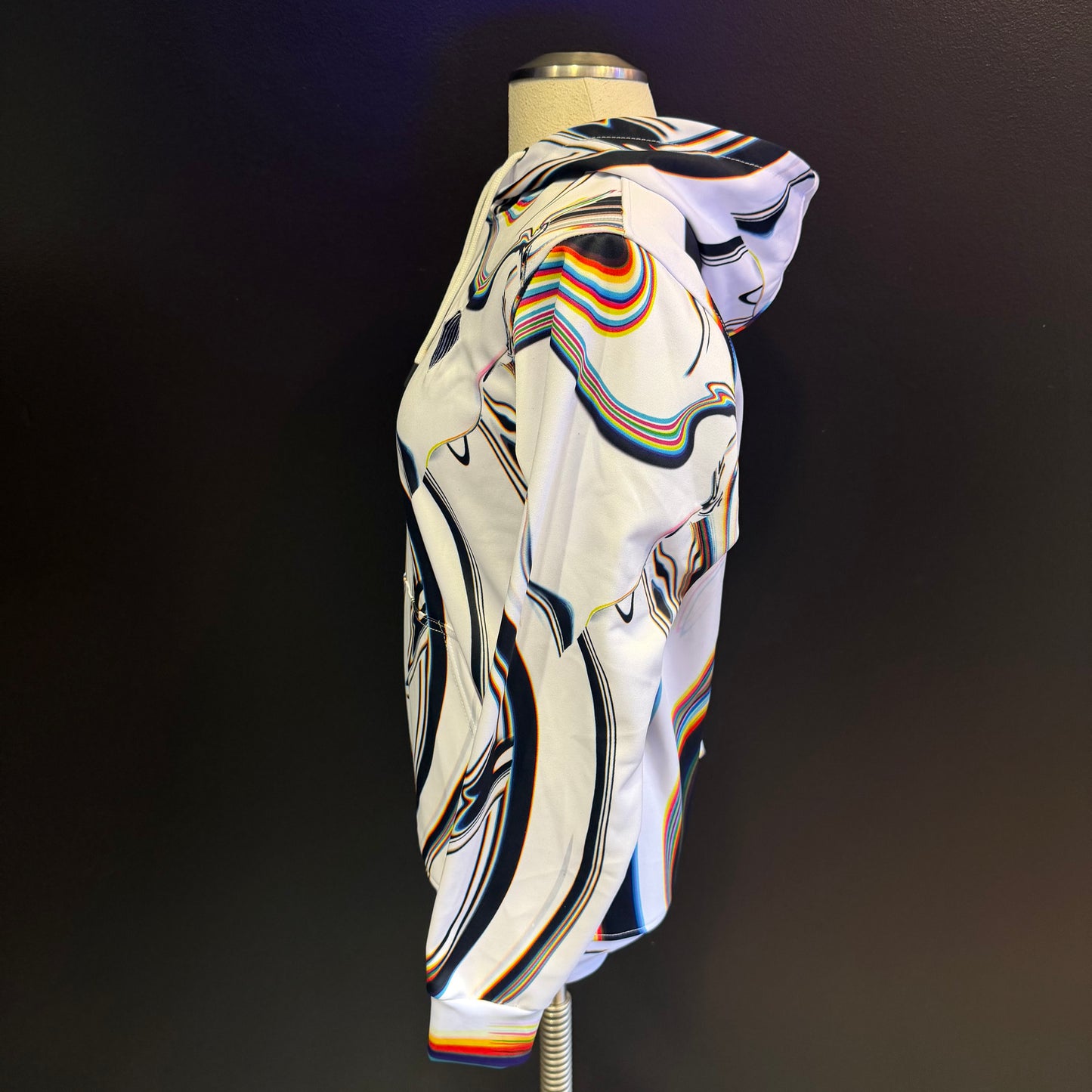White athletic hoodie by Drip Drop Labs from the Super Future collection, with a comfortable fit and stylish design.