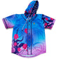 Drip Drop Labs Zodiac Flower hooded baseball jersey featuring vibrant floral design and comfortable fit.