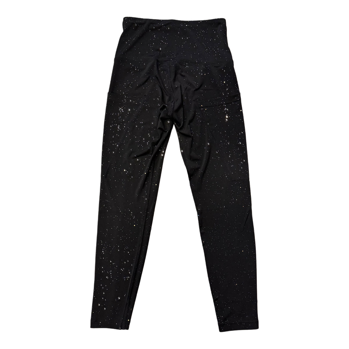 Black Galactic Leggings by Drip Drop Labs featuring cosmic galaxy print and comfortable stretch fabric.