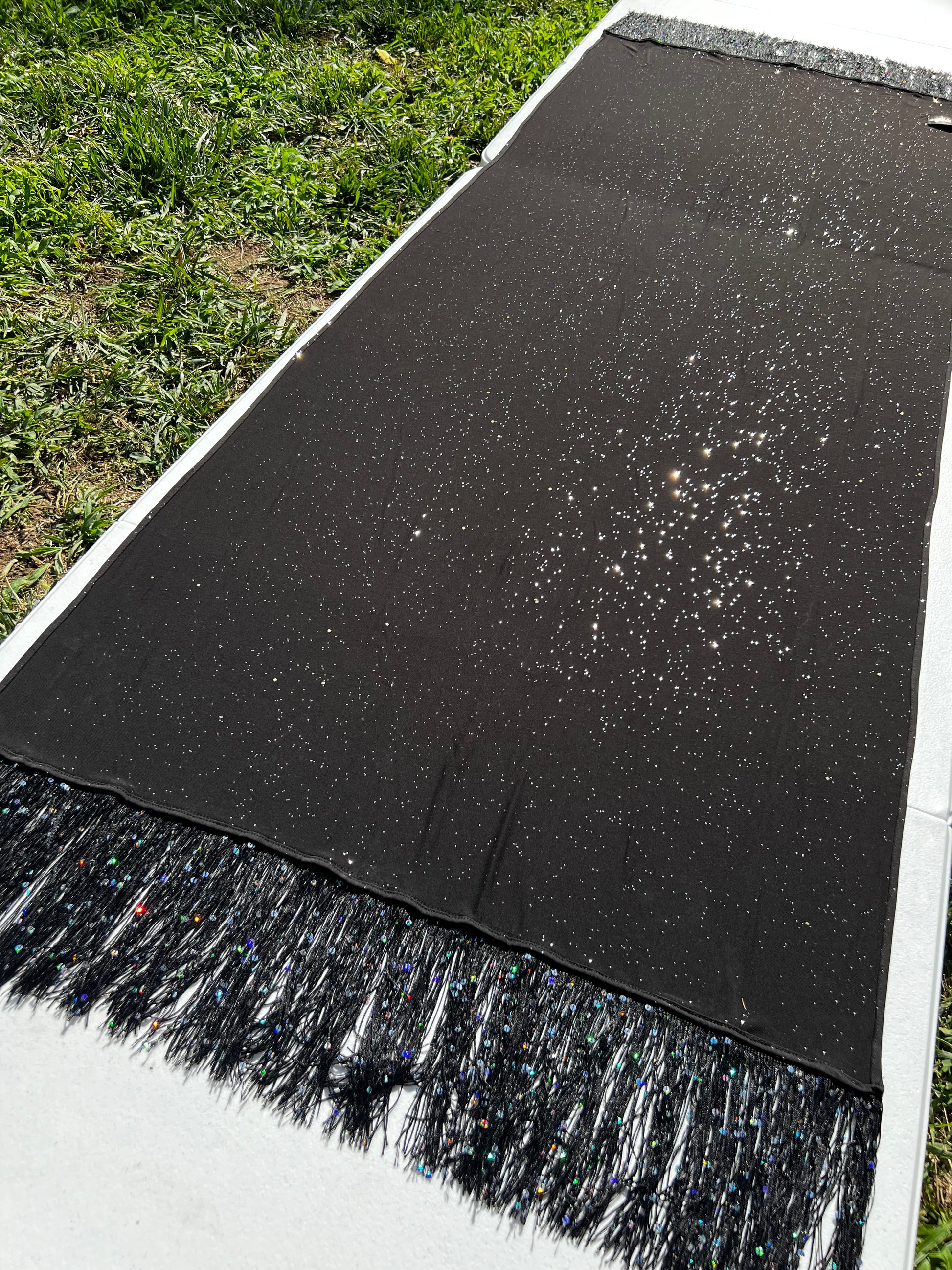 Drip Drop Labs Galactic Pashmina scarf with cosmic galaxy pattern, soft fabric, and stylish design.