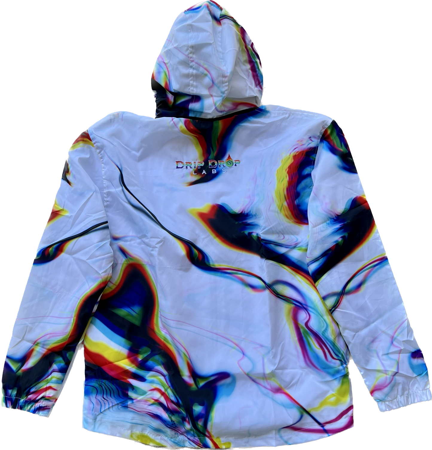 White Chromatic Drip - Zip Up Hood Windbreaker