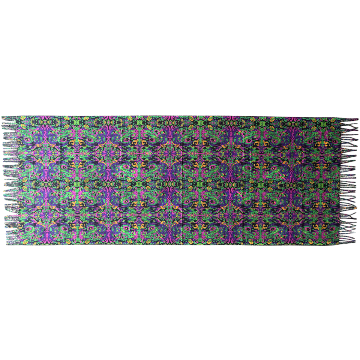 Juicy Forest Pashmina scarf by Drip Drop Labs featuring vibrant green and earthy tones, soft fabric, and stylish drape.