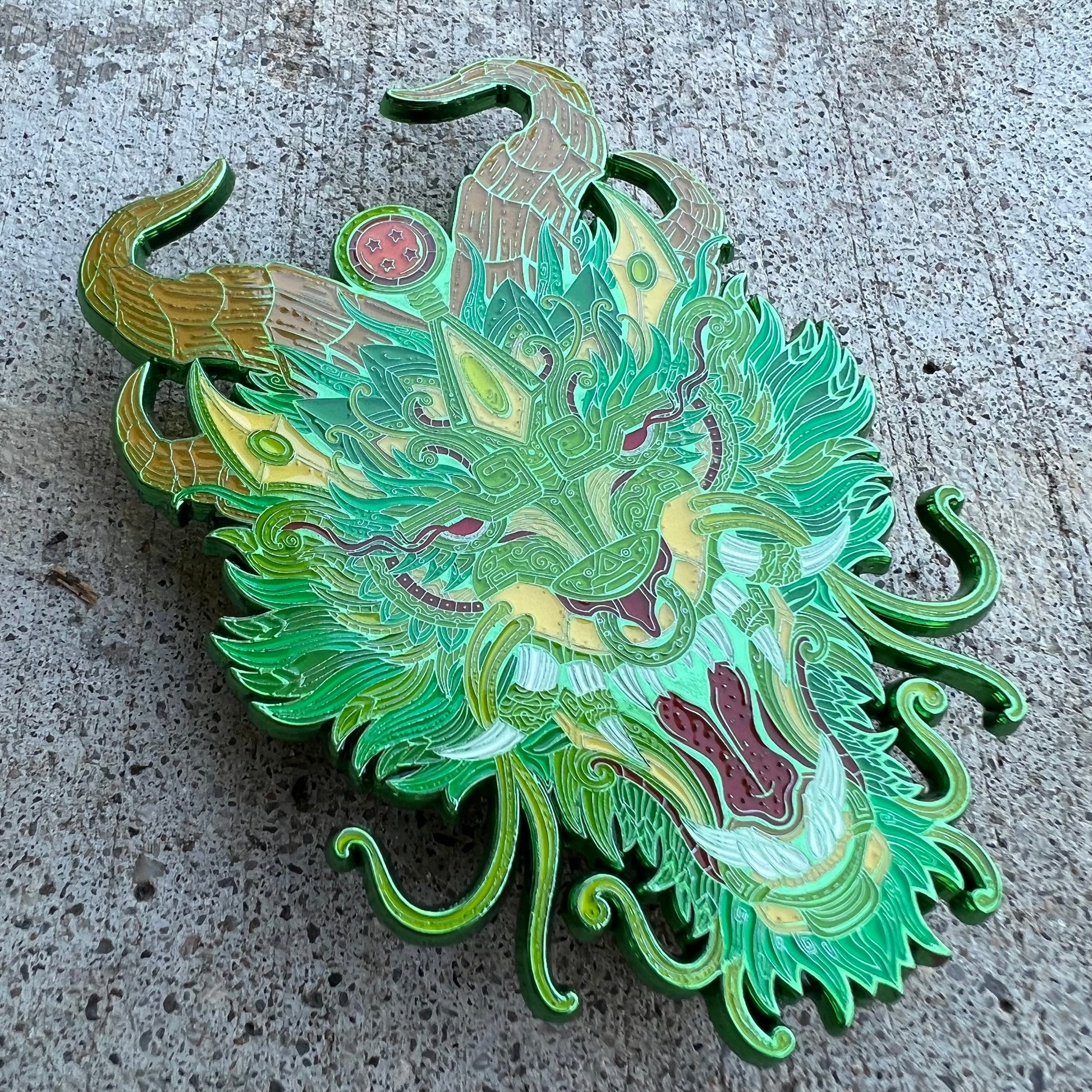 Kingdesigns26 Rock the Dragon pins featuring colorful, detailed dragon designs on metal pin backs.