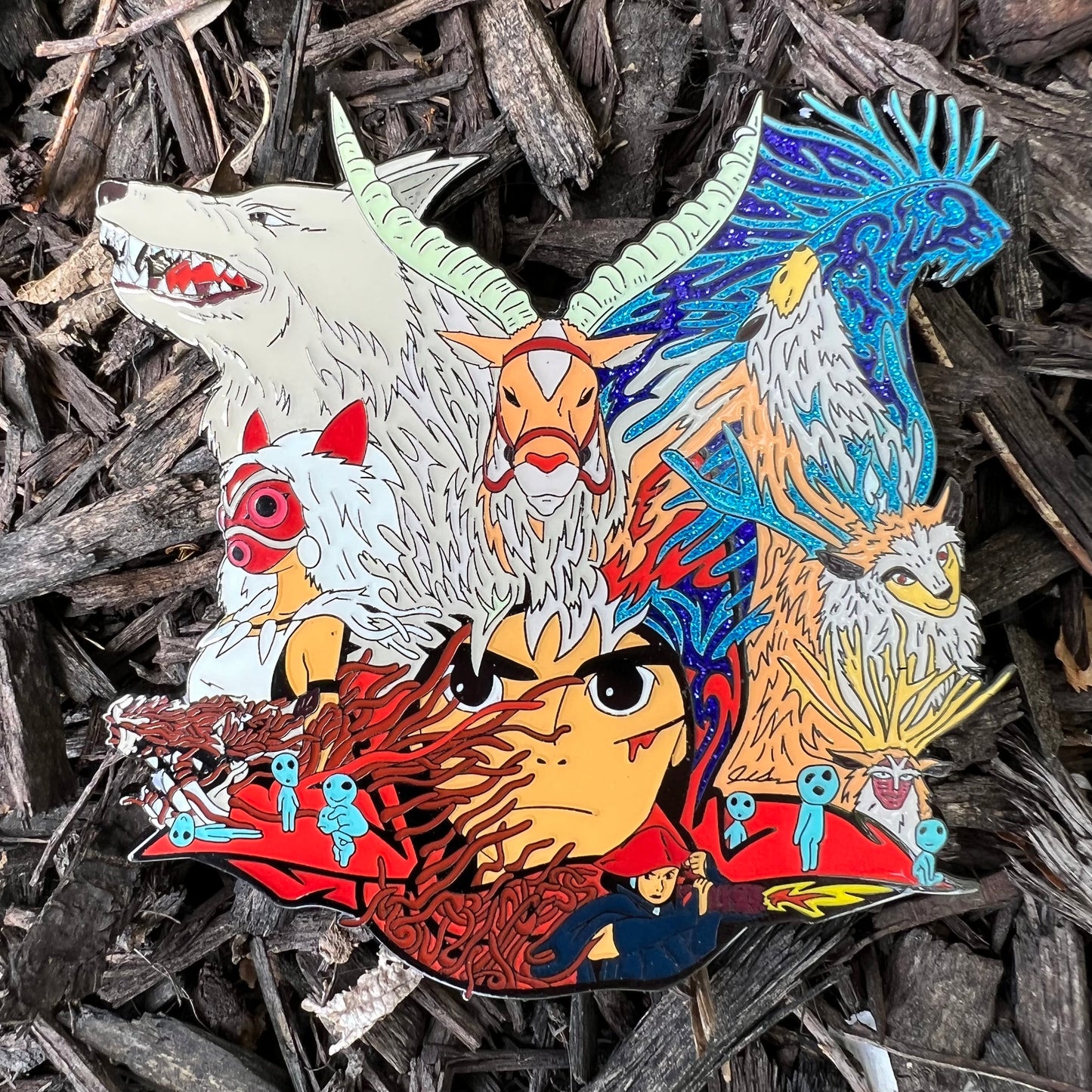 Kingdesigns26 Spiritual Connections pins featuring symbolic designs on metal with colorful accents, ideal for accessories or collections.