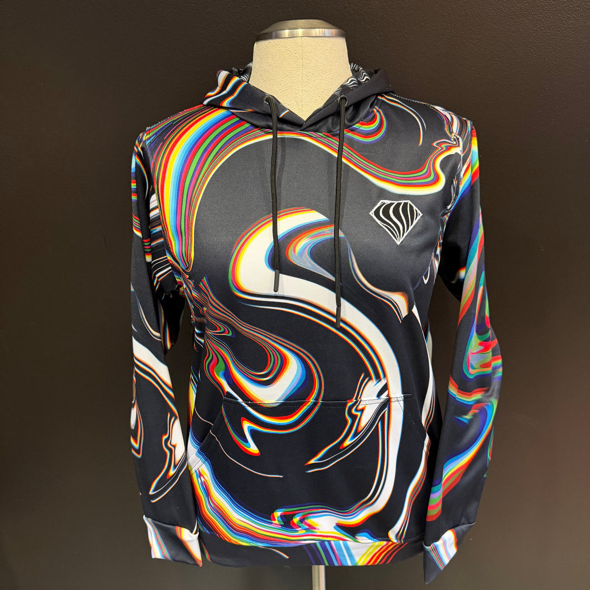 Black athletic hoodie by Drip Drop Labs from the Super Future collection, featuring a comfortable fit and athletic style.