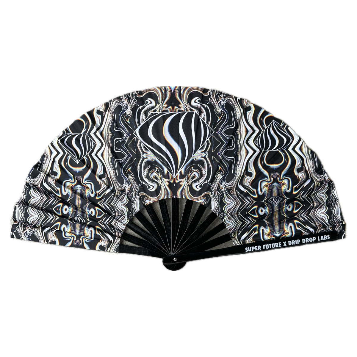 Drip Drop Labs Super Future Glow Fan showing its sleek design and glowing LED features for cooling and style.