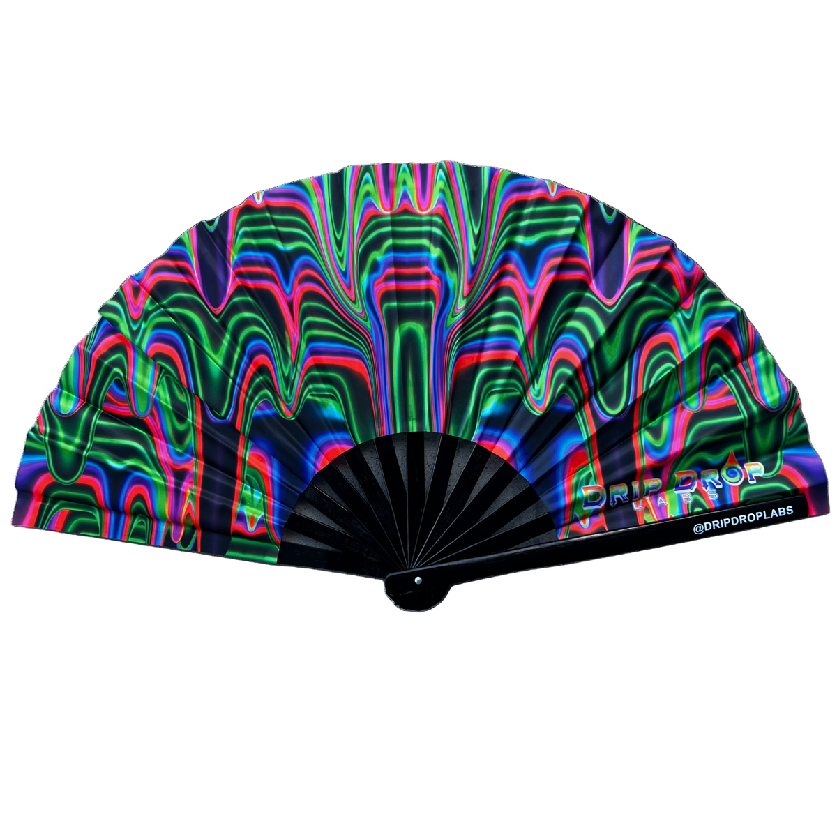Watermelon Drip Glow Fan by Drip Drop Labs, colorful handheld fan with watermelon design and glow-in-the-dark features.