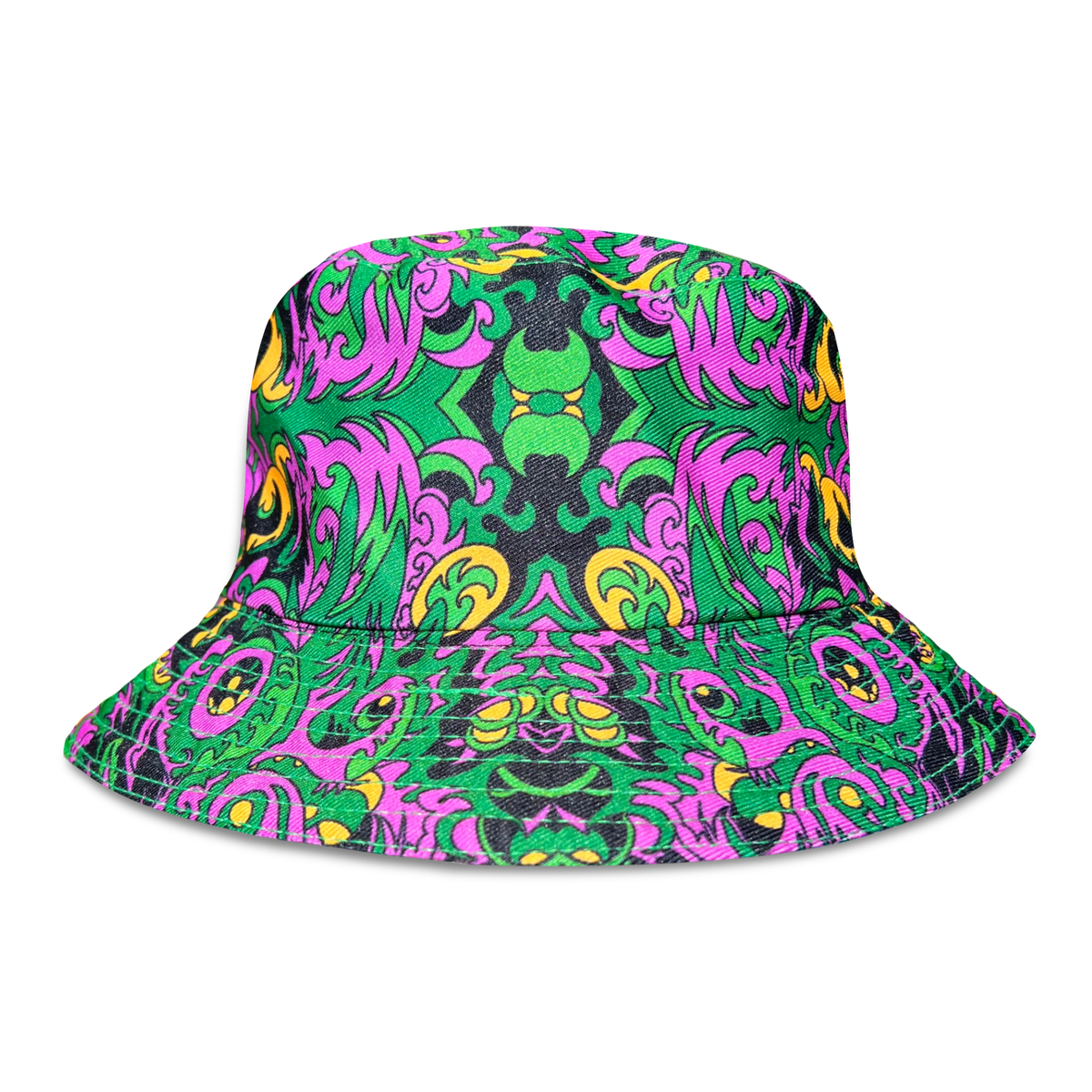 Reversible Wild Forest bucket hat by Drip Drop Labs, featuring camo and solid fabric for versatile outdoor style.
