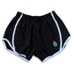 Drip Drop Labs DDL ladies shorts in black, showing a comfortable fit and stylish design on a plain background.