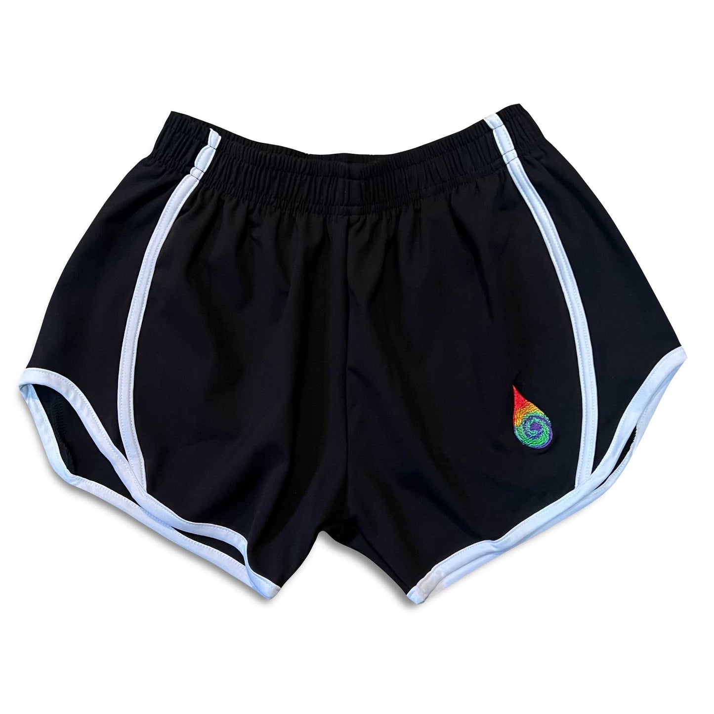 Drip Drop Labs DDL ladies shorts in black, showing a comfortable fit and stylish design on a plain background.
