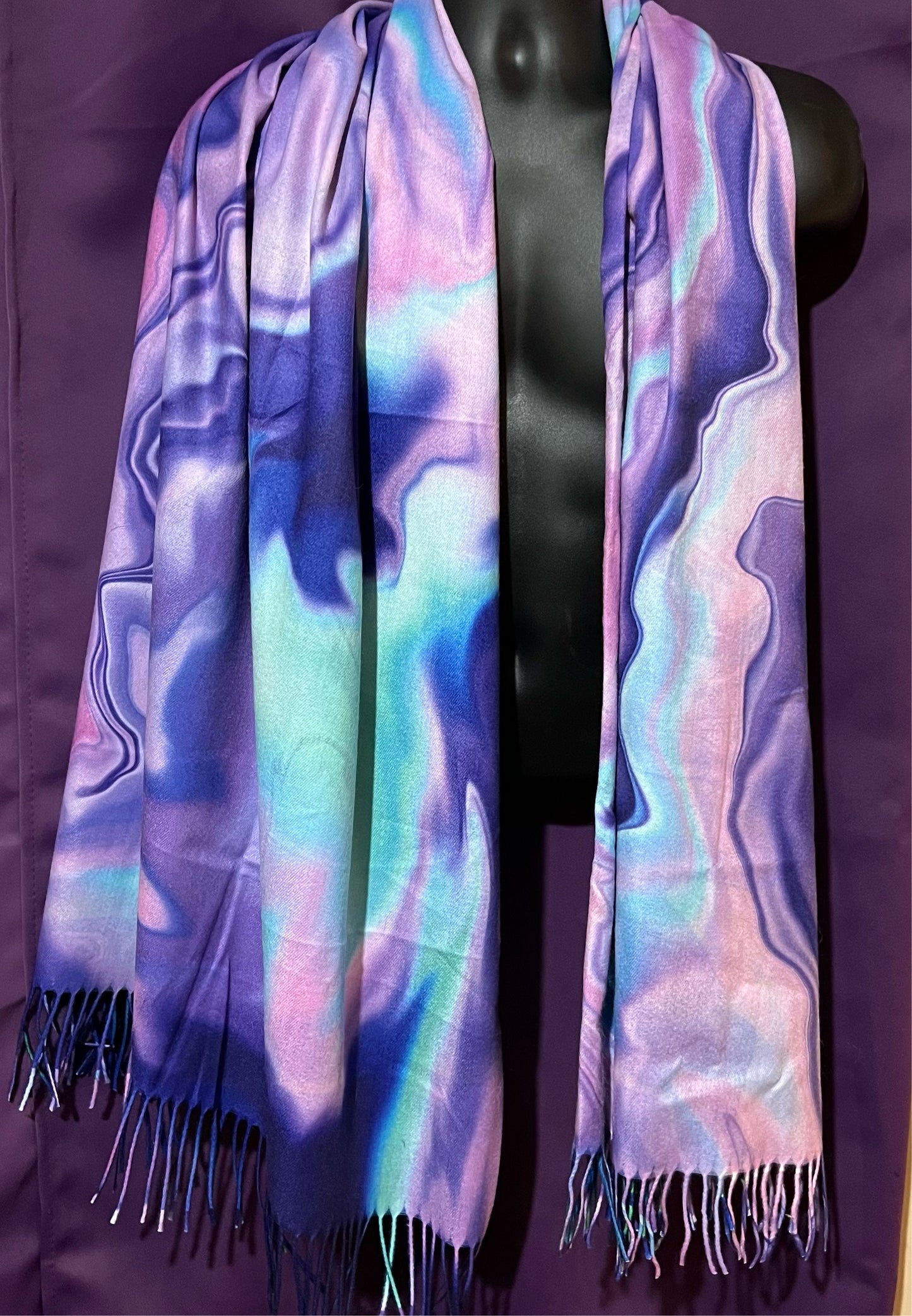 Purple Drip Pashmina scarf by Drip Drop Labs with a soft, luxurious fabric and elegant drip pattern, perfect for stylish wear.
