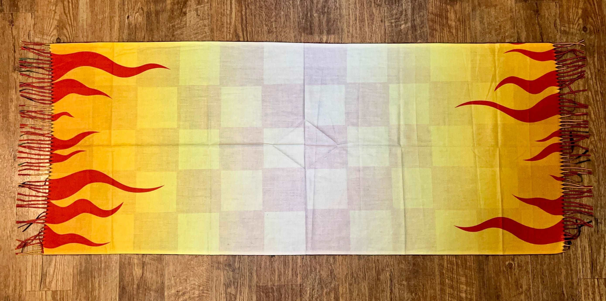 Cream-colored Renjiro Pashmina scarf by Drip Drop Labs, draped to showcase soft fabric and elegant design.