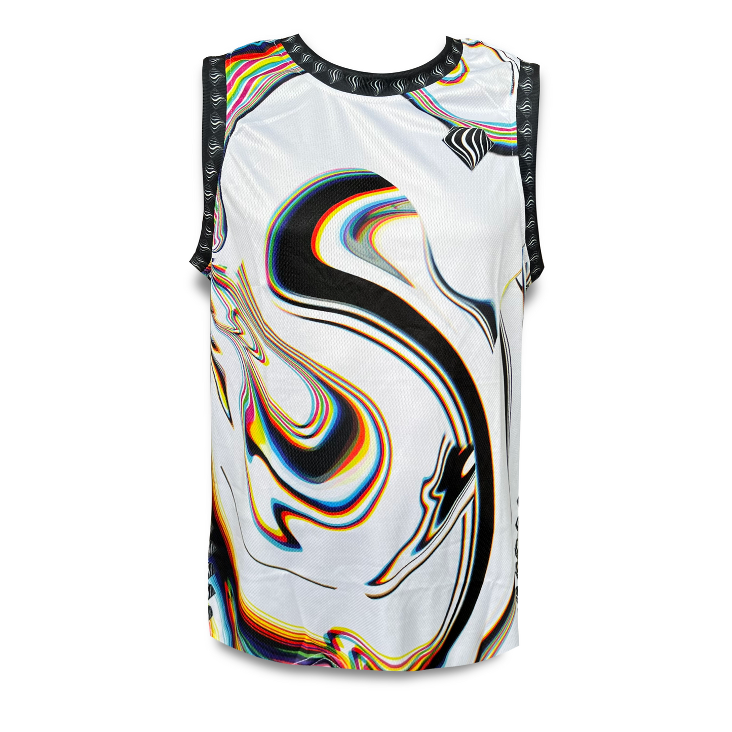 White Super Future basketball jersey by Drip Drop Labs, featuring athletic design and team-inspired style.