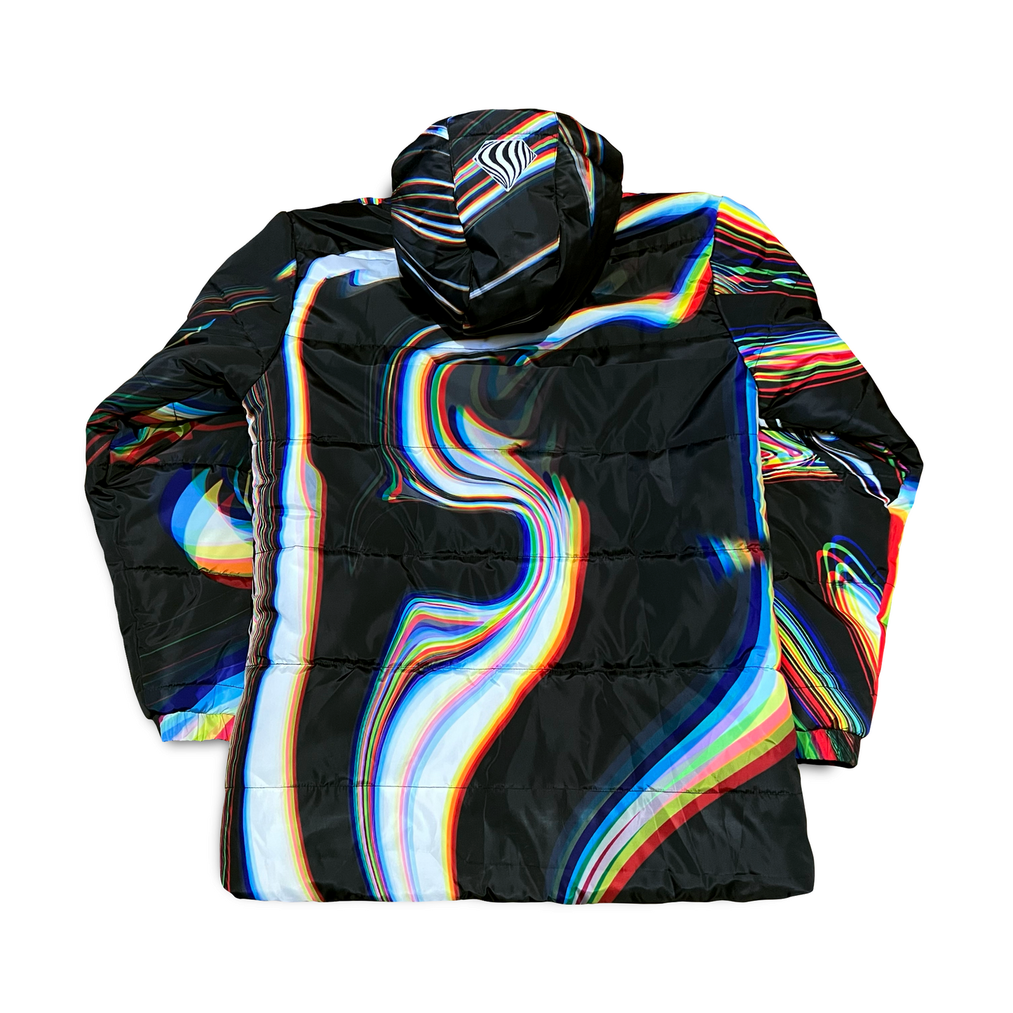 Black winter coat by Drip Drop Labs, Super Future design, featuring a stylish, insulated coat with a sleek, modern look.