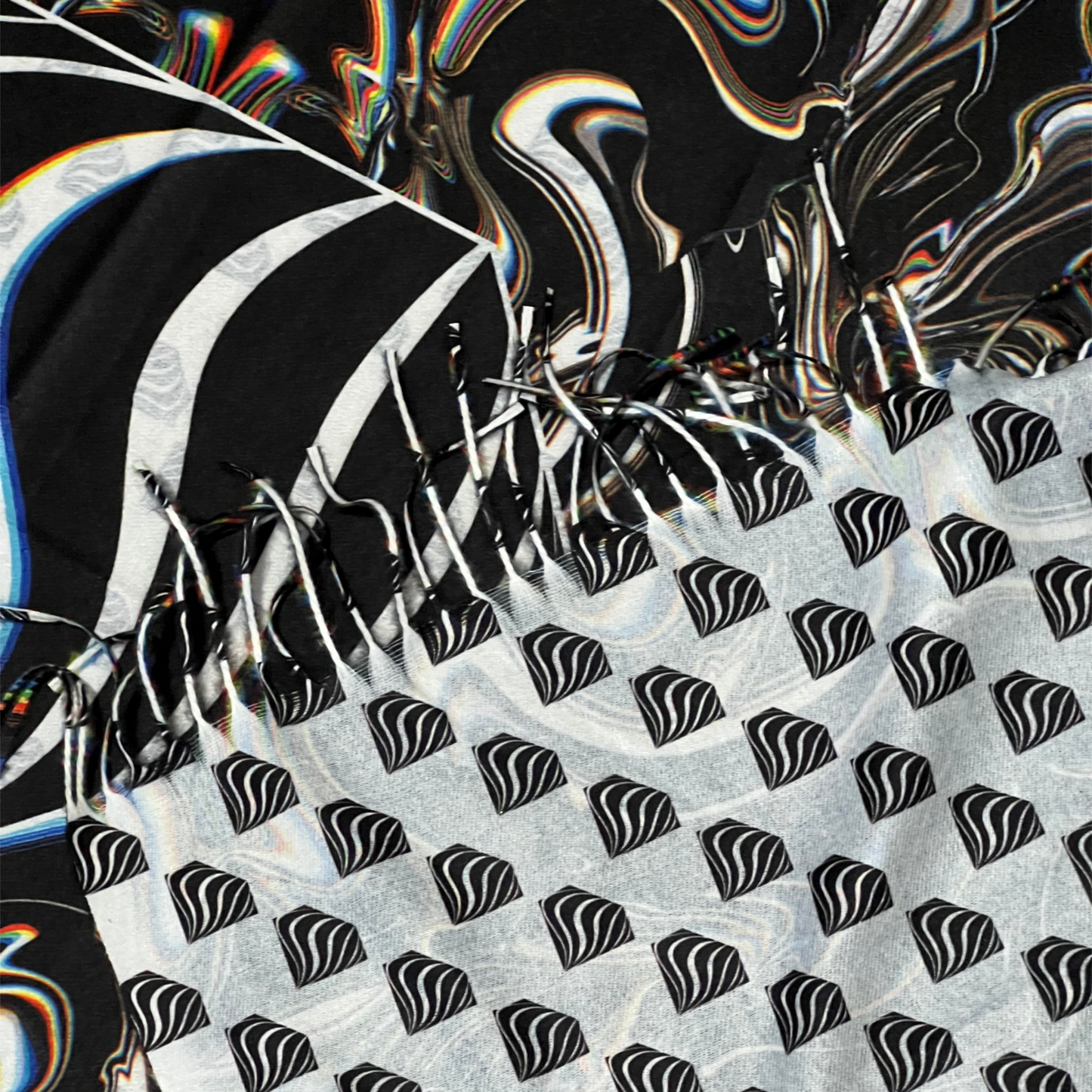 Drip Drop Labs Super Future Pashmina scarf in soft, luxurious fabric with a vibrant, futuristic design for stylish wear