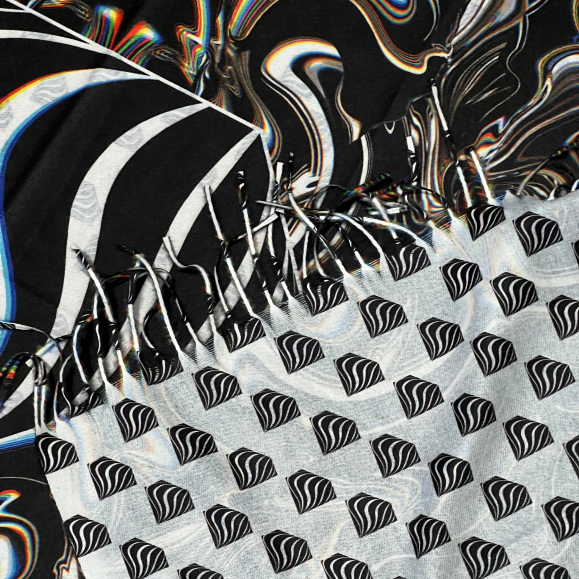 Drip Drop Labs Super Future Pashmina scarf in soft, luxurious fabric with a vibrant, futuristic design for stylish wear