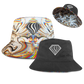 Reversible bucket hat from Drip Drop Labs' Super Future V2 collection, featuring bold patterns and a stylish, casual design.