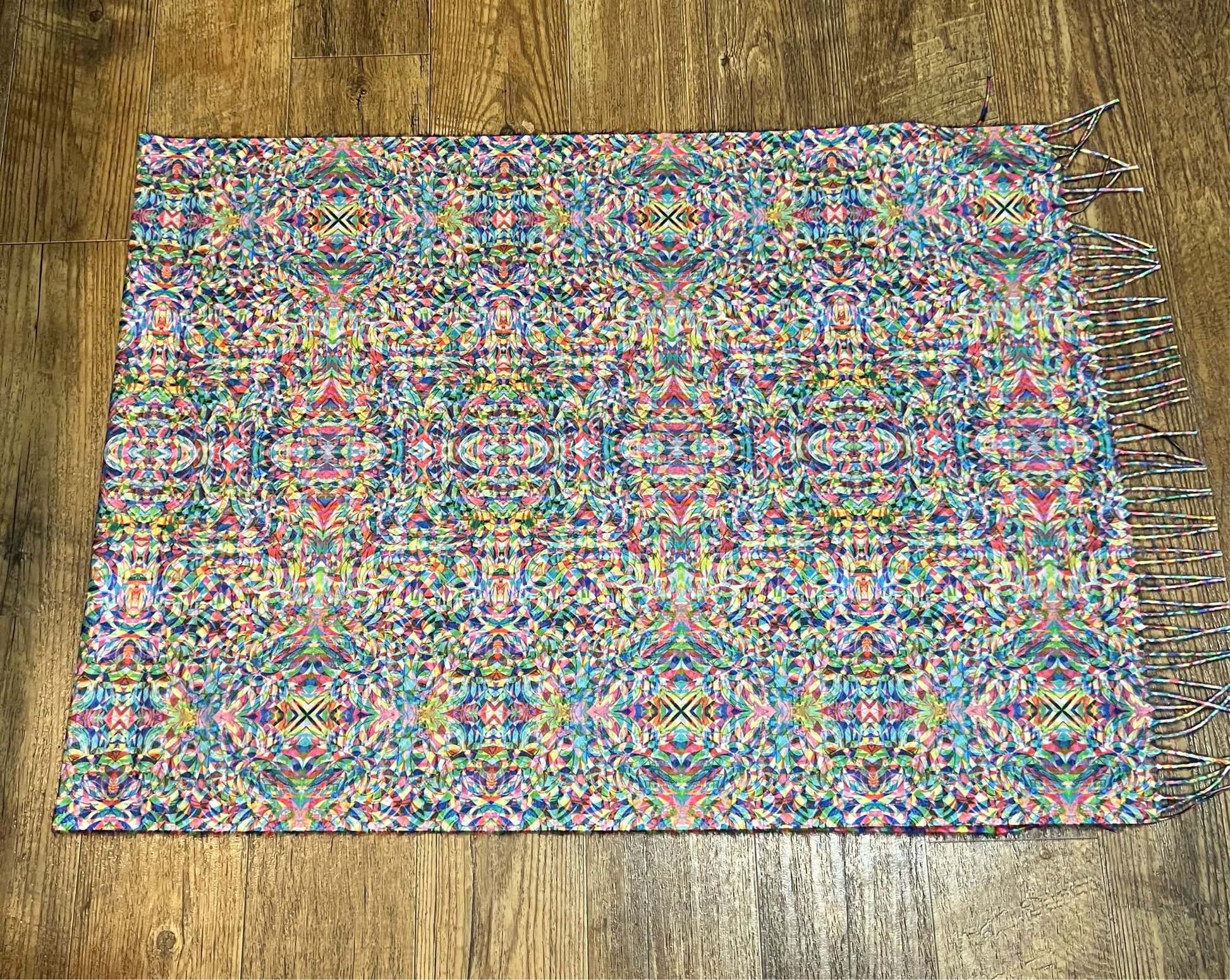 Drip Drop Labs Vibrationz Pashmina scarf with vibrant patterns, soft fabric, and intricate design, perfect for stylish warmth.