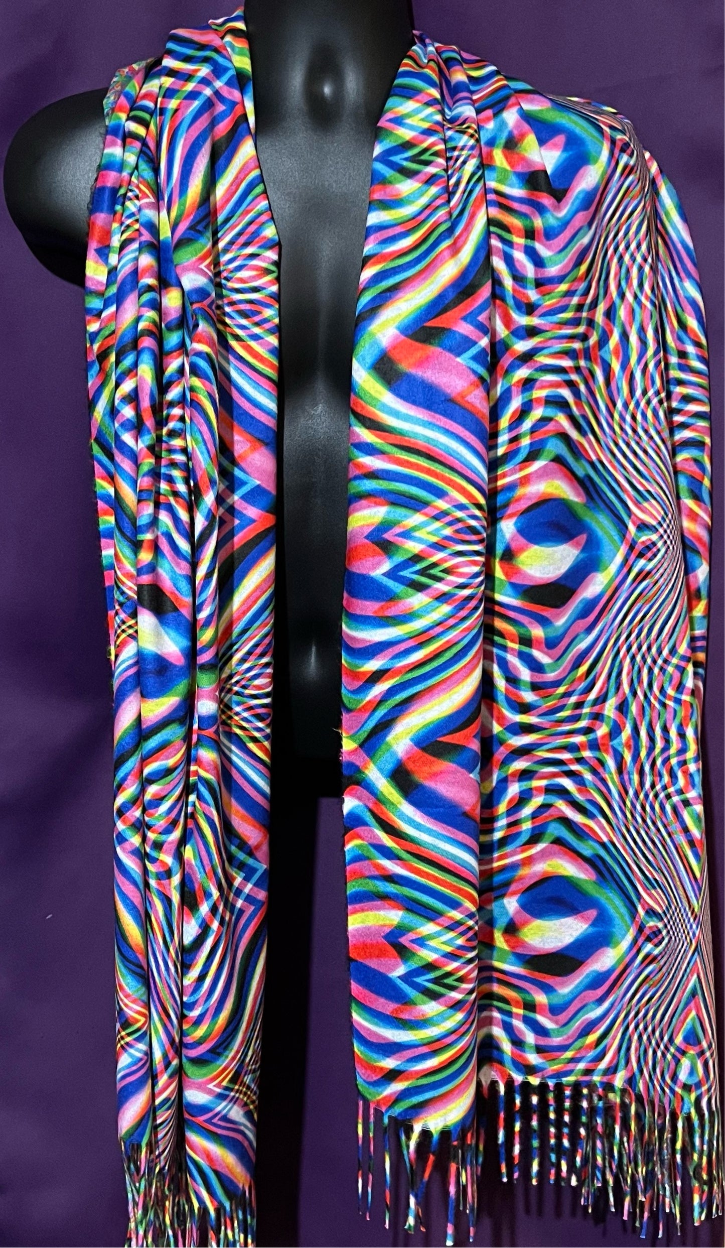 Drip Drop Labs Vibrationz Pashmina scarf with vibrant, colorful design and soft, luxurious fabric for stylish wear.