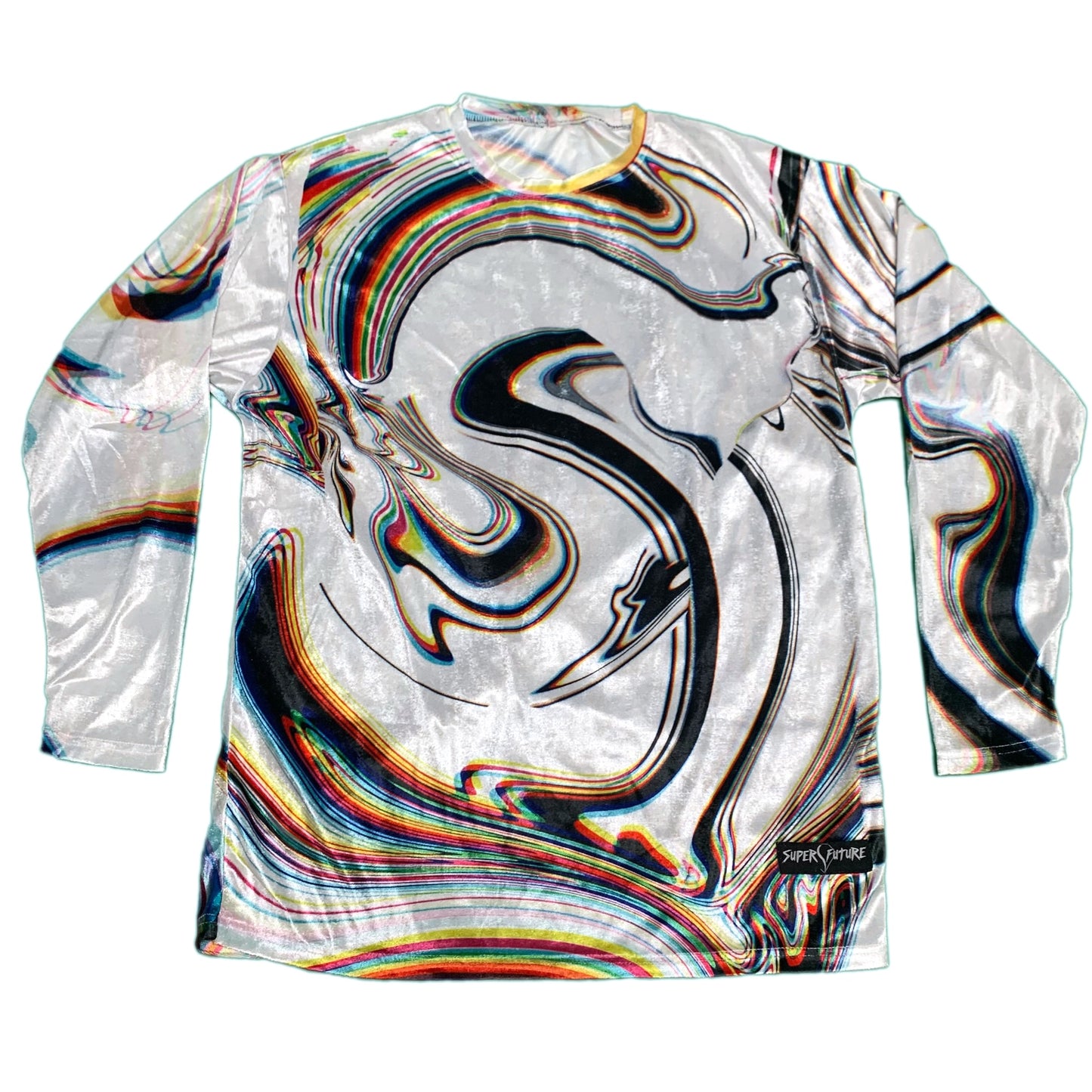 Super Future - White Longsleeve Crushed Velvet Shirt - Drip Drop Labs