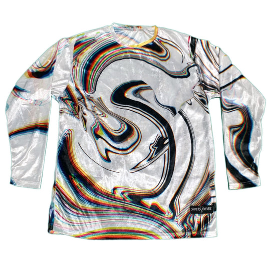 Super Future - White Longsleeve Crushed Velvet Shirt - Drip Drop Labs