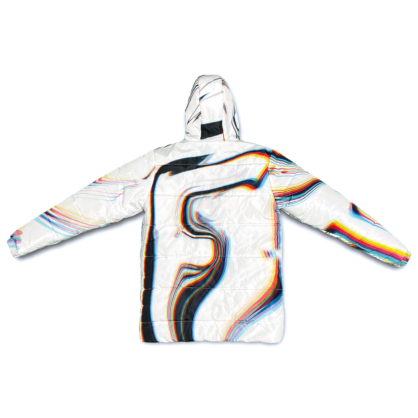 White winter coat by Drip Drop Labs featuring a sleek design and insulated fabric, perfect for cold weather.